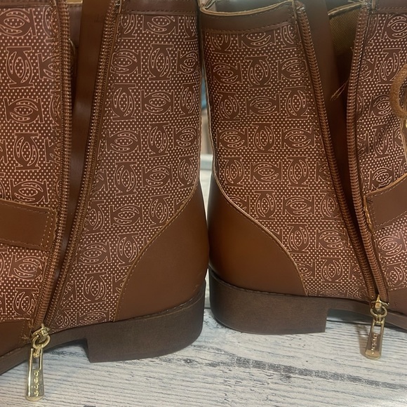Bebe Ofeibea Cognac Logo Side Zipper Ankle Boot 7.5 NWOT - Picture 8 of 12